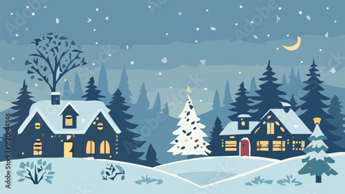 Charming winter village scene evoking holiday cheer, perfect for festive greetings and seasonal marketing designs