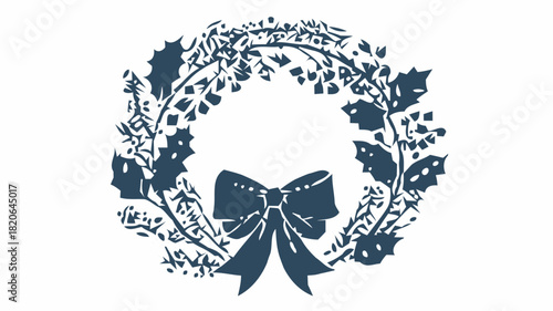 Elegant holiday wreath with bow for festive greetings, invitations and winter celebrations graphic resource