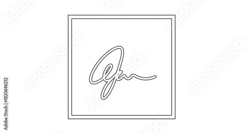 A minimalist outline of a signature within a simple rectangular border.