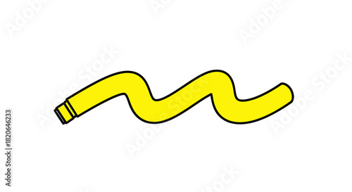 A stylized, yellow, wavy line with a cylindrical end, isolated on white.