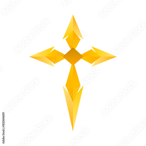 Gold yellow cross christian icon vector design