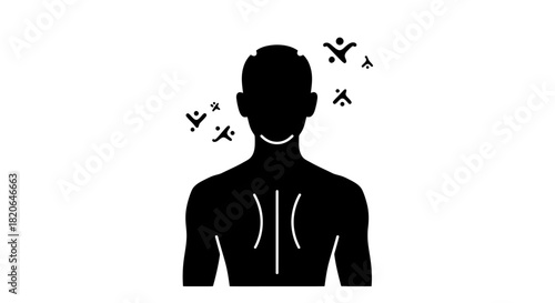Silhouette of a person with radiating figures symbolizing well-being, health, or positive energy.