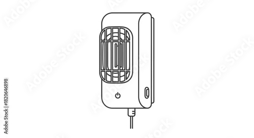 Line drawing of a wall-mounted air purifier with a visible filter and power cord.