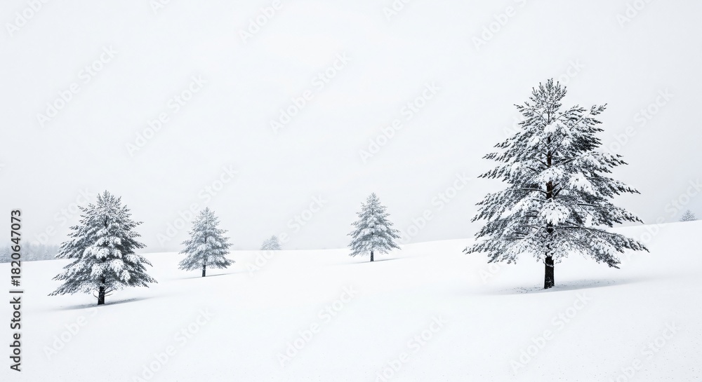 Fototapeta premium Winter Snow Landscape with Frosted Pine Trees