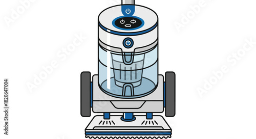 Detailed illustration of a modern upright vacuum cleaner, showcasing its features.