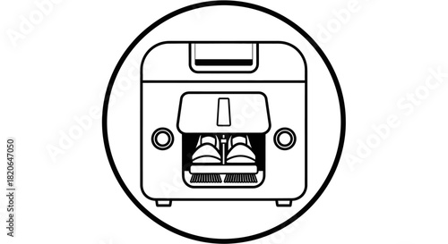 A simplified illustration of a toaster with bread slices inside, ready for toasting.