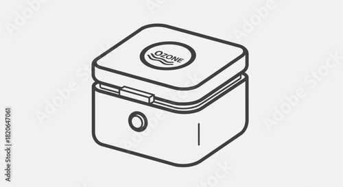 A detailed line drawing of a small, square, closed container with a button.