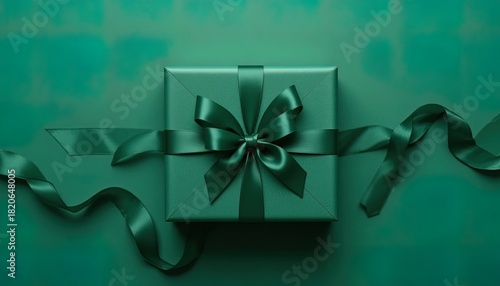 Elegant emerald green gift box with satin ribbon, perfect for upscale holiday promotions and sophisticated branding campaigns, conveying luxury and thoughtfulness