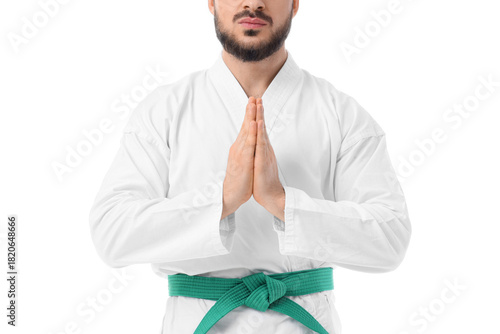 Young man with green belt p...