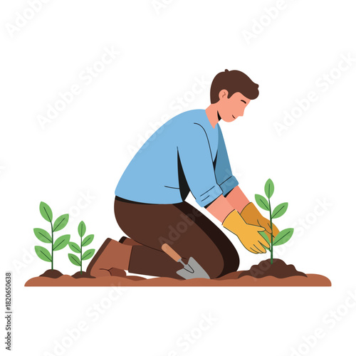 Man gardening plants with love and care for a greener tomorrow scene