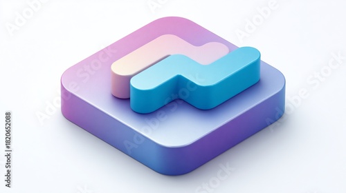 3D-rendered abstract, geometric symbol in pastel gradient colors, resting on a white surface