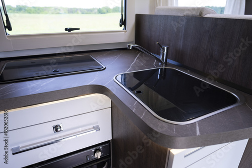 small kitchen in a camper van