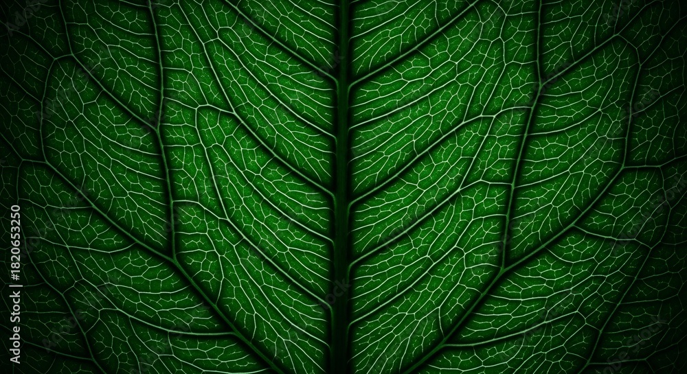 Obraz premium Close up view of a rich dark green leaf with visible vein structure. Natural organic pattern for background textures and nature concept.