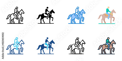 Equestrian icon set multiple style collection 
