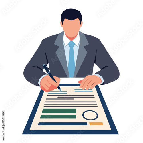 Professional businessman signs official contract agreement with pen today
