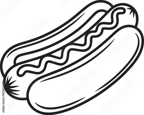 hot dog vector illustration, black and white