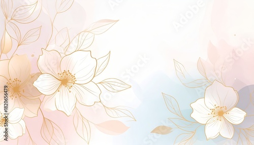 Elegant pink and blue floral background adorned with luxurious gold foil accents for artistic design.