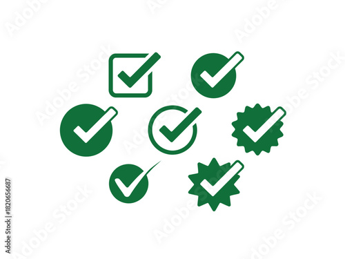 A collection of green check mark icons on a white background image