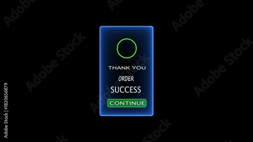 Neon Blue ORDER Payment Success Notification alert. 4K video black background.4k animation