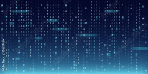 Abstract blue binary code background with highlighted numbers. Vector realistic illustration of seamless futuristic matrix pattern, computer software programming, data transfer network, virtual world