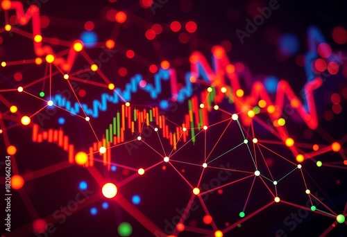Abstract glowing network nodes, financial chart background,  concept,  success