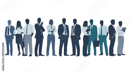 Vector silhouette of a diverse corporate business team standing together