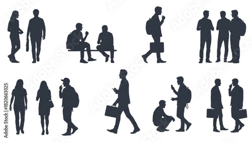 Collection of silhouettes featuring diverse people in various activities and poses
