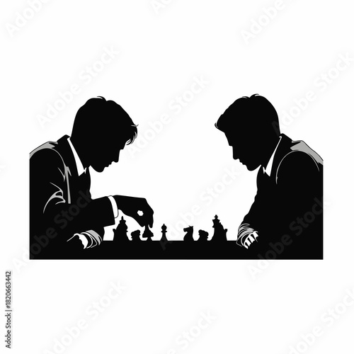 vector silhouette of two people playing chess