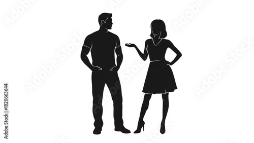 Stylized black silhouettes of a male and female figure standing together, symbolizing communication and partnership