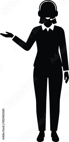 Silhouette of a person in a suit and hat gesturing to the side