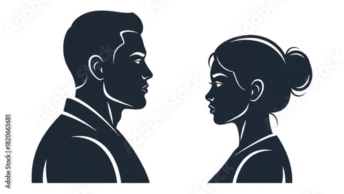 Elegant silhouette profiles of a man and woman facing each other, representing a relationship concept