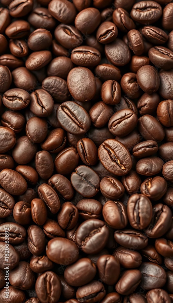 Fototapeta premium A close-up of aromatic coffee beans, showcasing their rich brown color and texture, delicious, satisfying