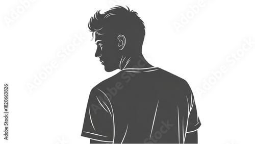 Stylish vector illustration of a young man with trendy hair looking back, turning his head over his shoulder, a modern profile