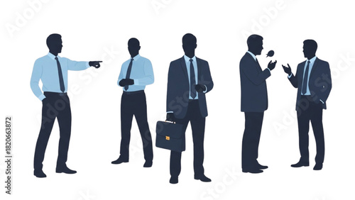 Silhouettes of businessmen in various poses and activities