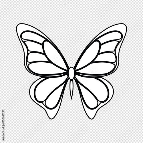 Elegant monarch butterfly line art illustration with intricate wing details on a transparent background for design projects