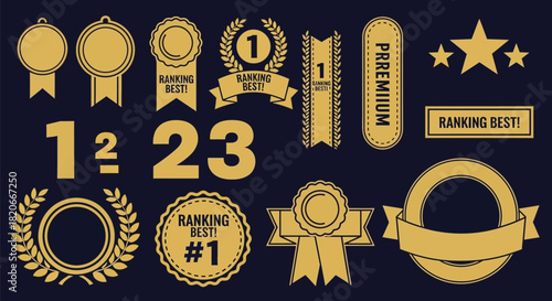 Gold ranking best premium award badges vector graphic elements