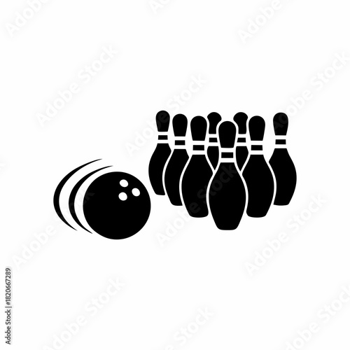 vector silhouette of bowling ball and pins with white background