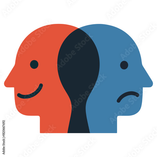 Bipolar Disorder Mental Health showing contrasting emotional states to represent bipolar disorder, useful for mental health awareness, psychology education, and medical content