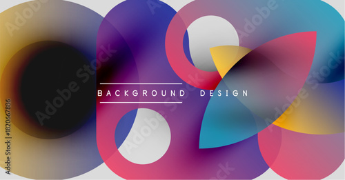 Abstract colorful circles overlap creating dynamic visual effect. Background design features gradients, shapes, modern aesthetic.