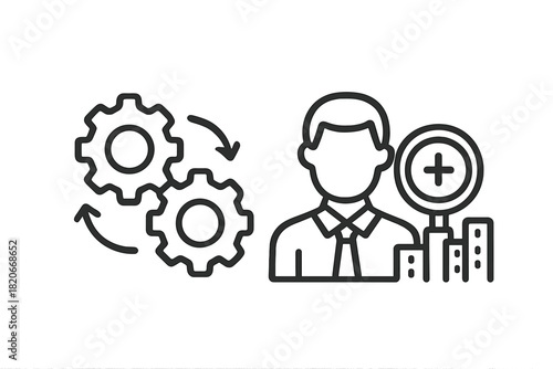 Business process optimization and urban development concept with gears and figure