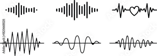 Audio Sound Wave Set Voice Recognition, Music Frequency, Pulse Beats and Oscilloscope