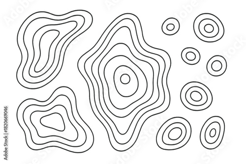 Abstract topographic contour lines with irregular shapes and concentric circles