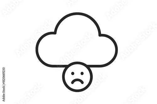 Cloud computing service error icon with sad face symbol indicating failure or data loss