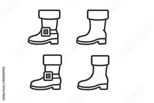Minimalist line art collection of high winter boots featuring buckles and plain styles