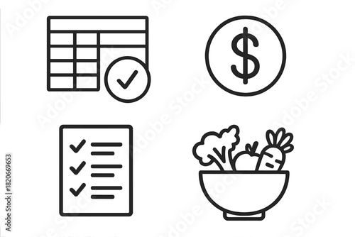 Business and wellness concepts: finance, data analysis, task checklist, and healthy eating