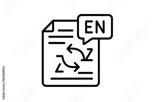 Document icon representing language translation service with English abbreviation and arrows