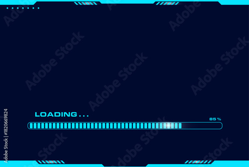 Futuristic Loading Text Animation with Sci-Fi Digital Effect Vector. Suitable for technology-focused designs, games, and application entry screens.