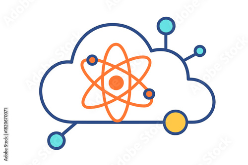 Cloud storage and quantum computing atom model within a network connected cloud