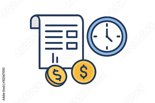 Financial management concept showing timely payment, invoice, and deadline clock