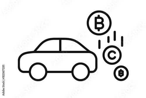 Minimalist design showing vehicle cost, car depreciation, or automotive expenses with falling currency symbols